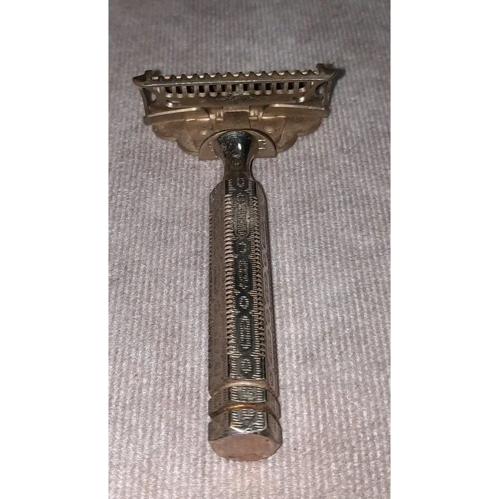 Antique 1912 Patent GEM Brooklyn, NY Brass Safety Razor Ornate Handle
